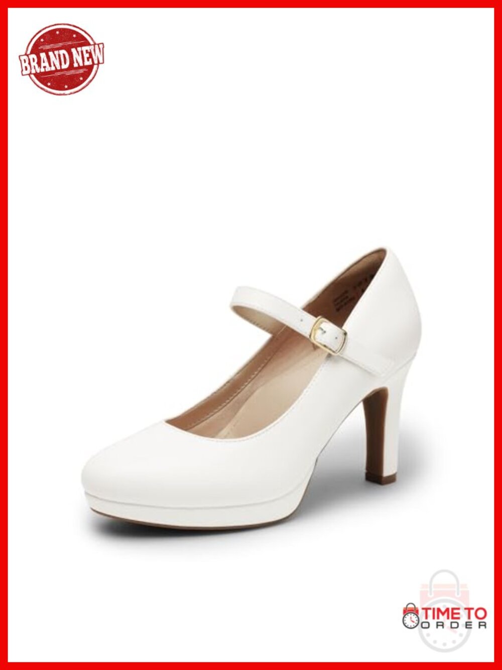Women's Mary Jane High Heel Pumps Vegan Leather 3.5 Inch Heel Almond Toe
